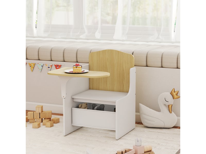  Bureau et chaise pour enfants avec bac de rangement, blanc, ensemble table d'activité 2-en-1 pour dessin lecture et jeux  - Conforama D
