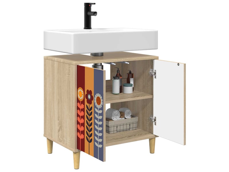  Armoire de salle de bain, meuble de rangement essen sonoma 60x40x60 cm  - Conforama C