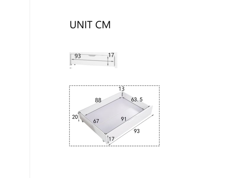 Deux tiroirs de rangement sous lit en mdf avec roulettes, blanc, 93x67x20cm, lot de 2, uniquement tiroirs  - Conforama B