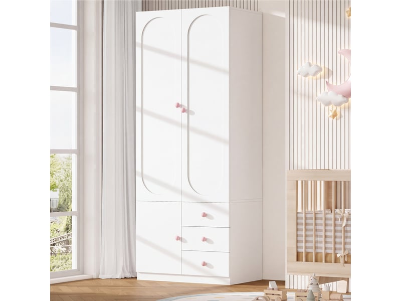  Armoire de chambre - armoire 2 portes avec tiroirs, armoire enfant, meuble de rangement, 80 x 50 x 200 cm, blanc  - Conforama A