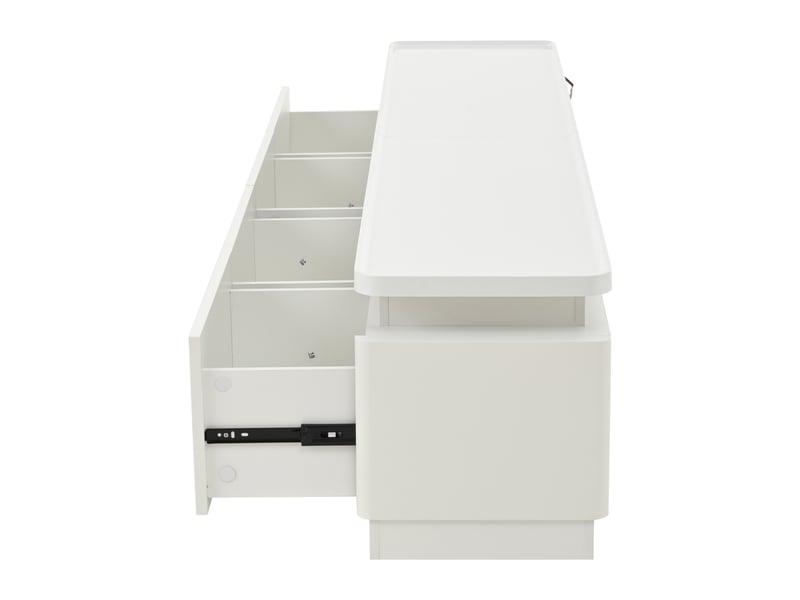  Meuble tv 180 cm blanc brillant - 4 tiroirs et éclairage led intégré, design moderne  - Conforama C