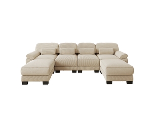 Canapé modulable en u - 4 places - 2 ottomans - velours côtelé - mobilier de salon - grand confort - assise confortable - beige