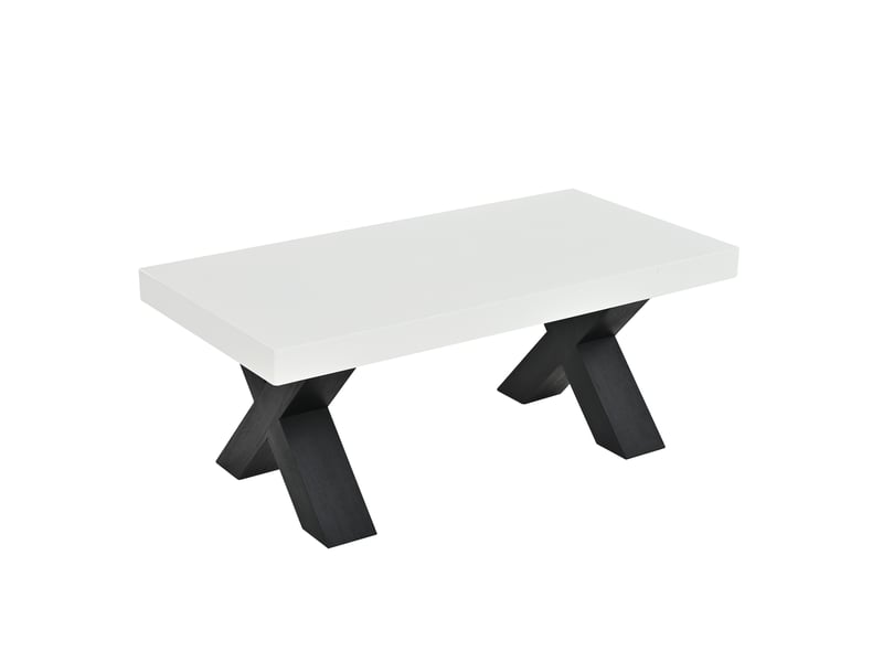 Table basse rectangulaire avec piétement en x, plateau blanc brillant, pour salon, en mdf noir et blanc, 100 × 50 × 40 cm - Conforama A