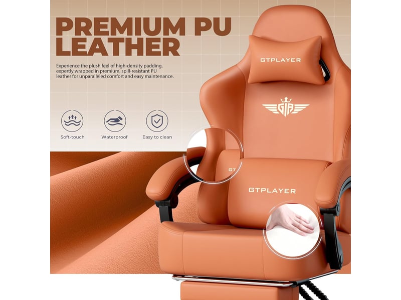 Gtplayer chaise de jeu inclinable à 160° avec repose-pieds 180kg - similicuir orange GT829-LTHOR - Conforama D