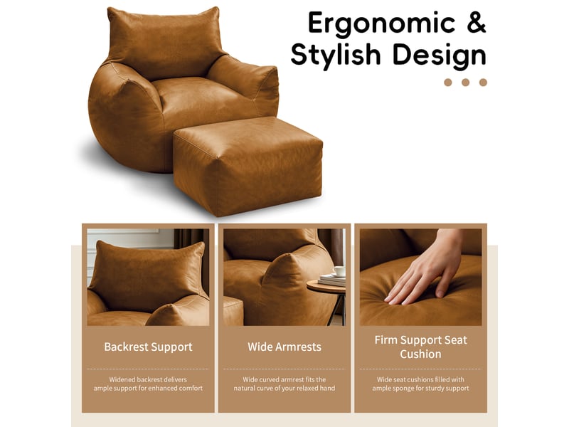  Fauteuil pouf avec repose-pieds en tissu technique marron T3800P541682 - Conforama E