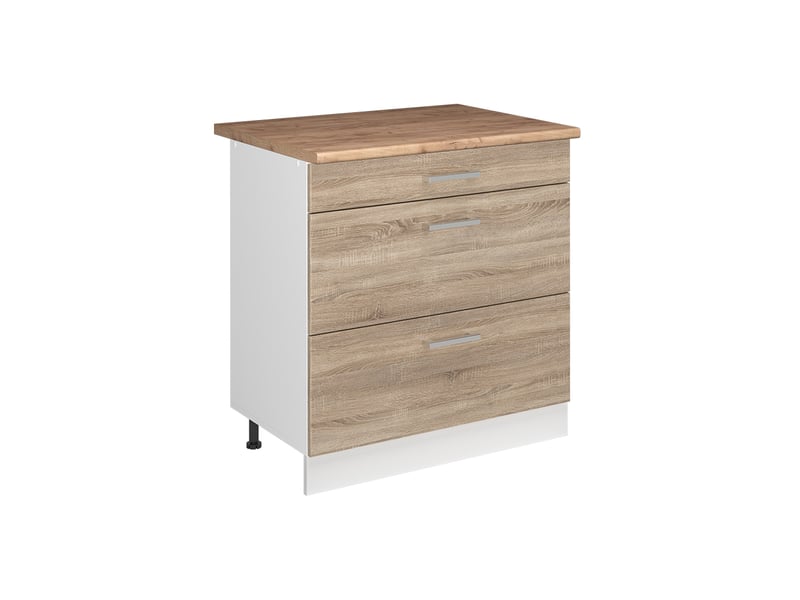  Vicco meuble cuisine, sonomablanc, 80cm avec 3 tiroirs plan de travail chêne doré  - Conforama A