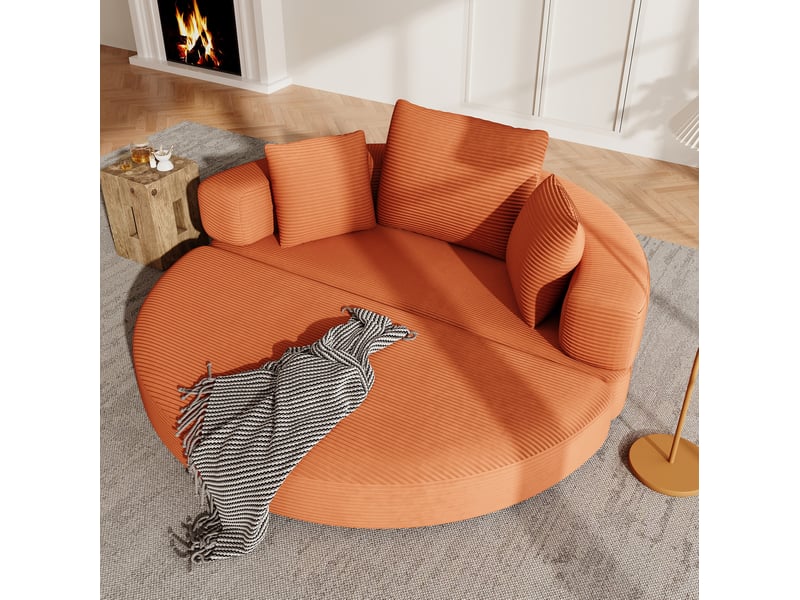 Canapé droit convertible 2 places en velours côtelé orange, modulable pour petits espaces et invités - Conforama E