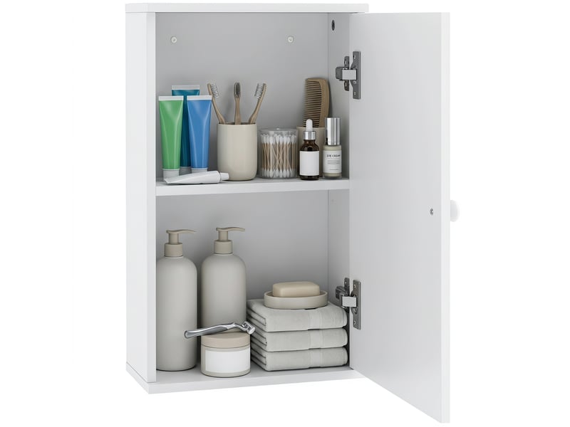  Armoire murale de salle de bain avec porte à fermeture douce et étagère réglable pour cuisinebuanderie, 30 x 14 x 50 cm, blanche  - Conforama A