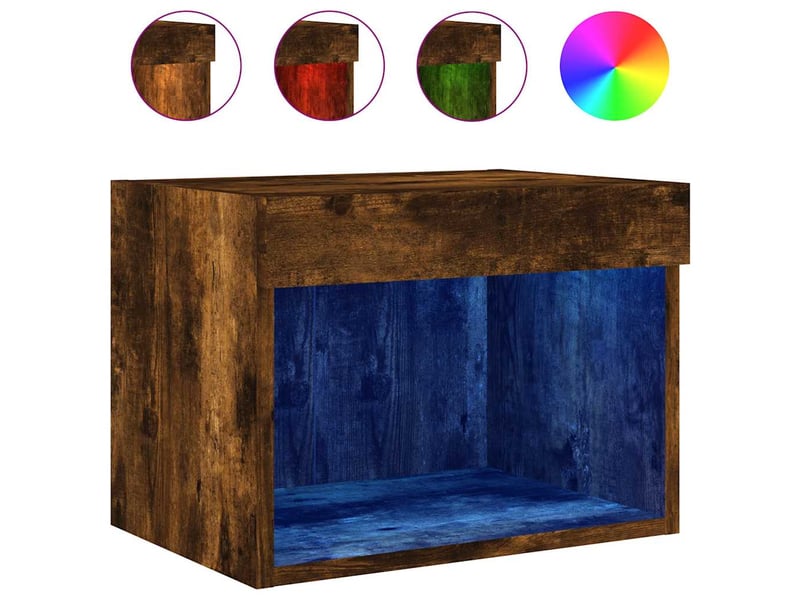 Table de chevet, table d'appoint murale avec lumières led chêne fumé shl91667 - Conforama A
