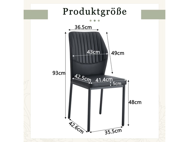  Chaises de salle à manger lot de 4 à dossier côtelé  - pieds en métal, simili cuir noir  - Conforama D