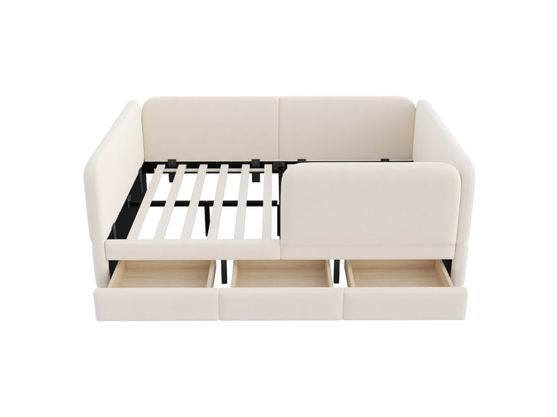  Lit rembourré enfant 140x200cm avec rebord de sécurité, coins arrondis anti-choc et tiroir de rangement,velours beige evarich - Conforama D