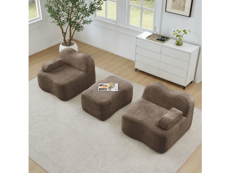  Canapé d'angle ulevr modulable 2 places avec ottoman, velours marron, 192 x 167 x 70 cm  - Conforama E