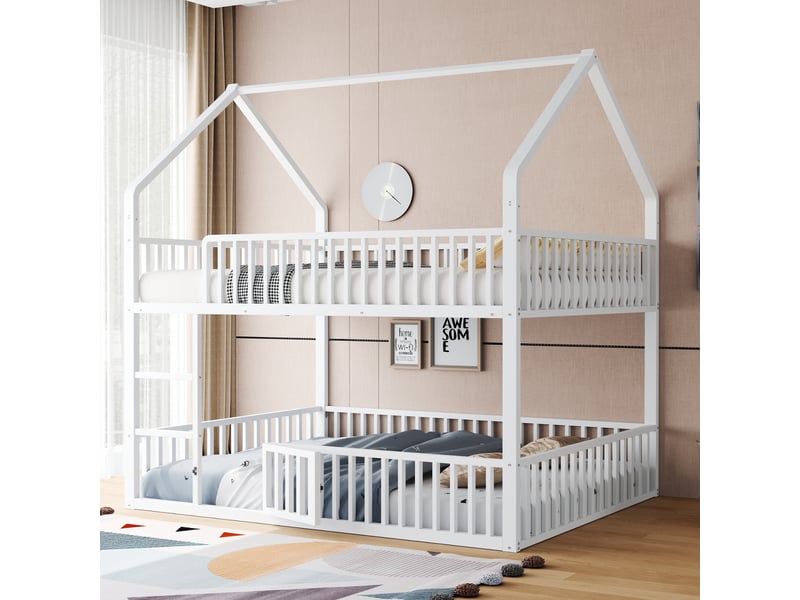 Lit superposé 140x200cm coloris blanc métal lit enfant blanc - Conforama D