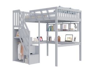 Lit mezzanine 140x200 cm <strong>WISHDOR</strong> <strong></strong> coloris gris