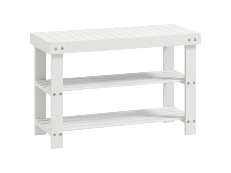  Banc à chaussures blanc en bambou avec 2 étagères et rangement, 70x28x45 cm, pour entrée  - Conforama A