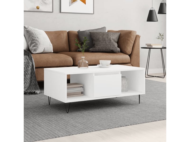  Table basse rectangulaire | table de salon blanc 90x50x36,5 cm bois d'ingénierie shl2466  - Conforama B