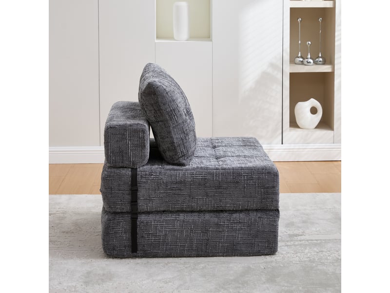  Canapé convertible pliable chenille gris avec coussins, dossier et matelas intégré  - Conforama E