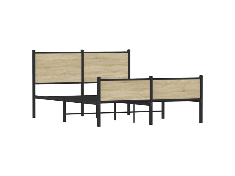 Lit double- lit adulte - cadre de lit en métal sans matelas chêne sonoma 150x200 cm - Conforama C