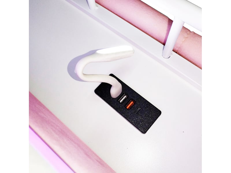  Lit 140x200 cm rose en velours avec led, usb, prises et rangement hydraulique, structure métal, sans matelas  - Conforama D