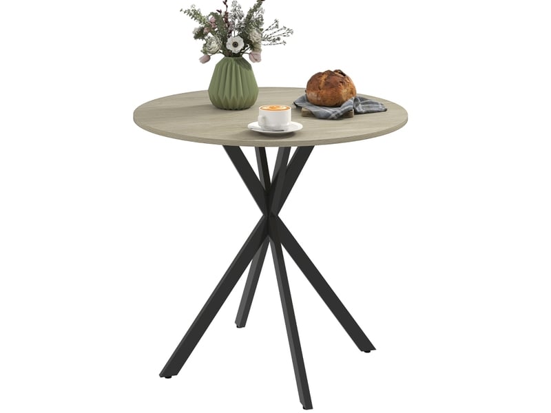  Table à manger ronde ø80 cm pour 2 personnes, pieds en acier en x, chêne clair  - Conforama D