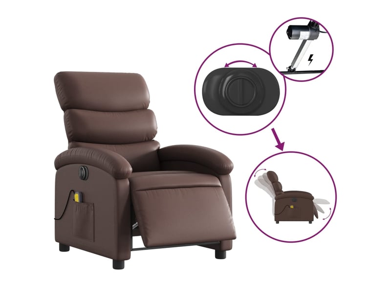  Fauteuil de relaxation tv fonction massage inclinable électrique 6 points de massage en pvc marron dec027200  - Conforama E