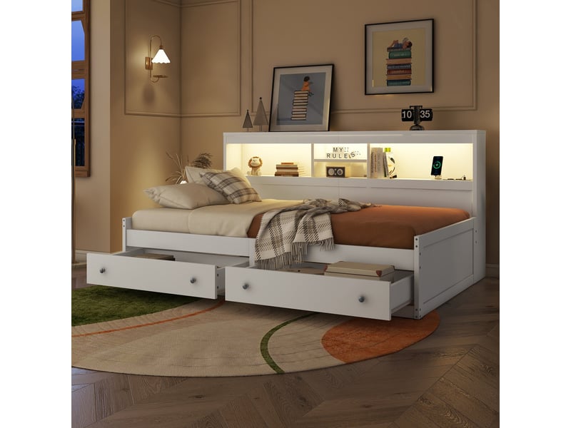  Lit avec canapé convertible en panneaux de particules blanc 90x200 cm  - Conforama B