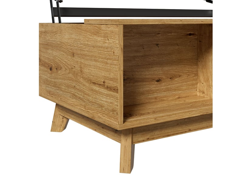  Table basse relevable plateau réglable en hauteur porte persienne coulissante aspect bois structure en mdf design rétro moderne usage multifonction  - Conforama D