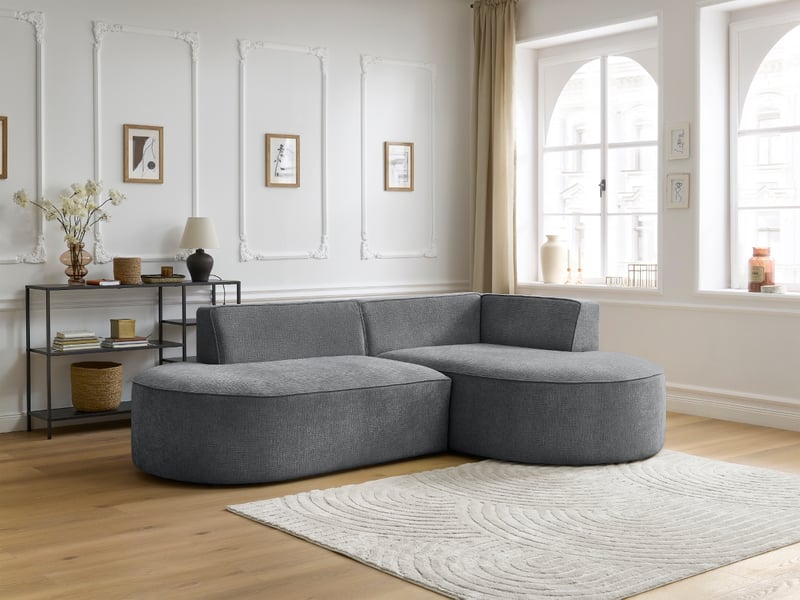  Bobochic canapé d'angle fixe rousseau tissu texturé gris foncé  angle droit ROUSSEAU - Conforama C