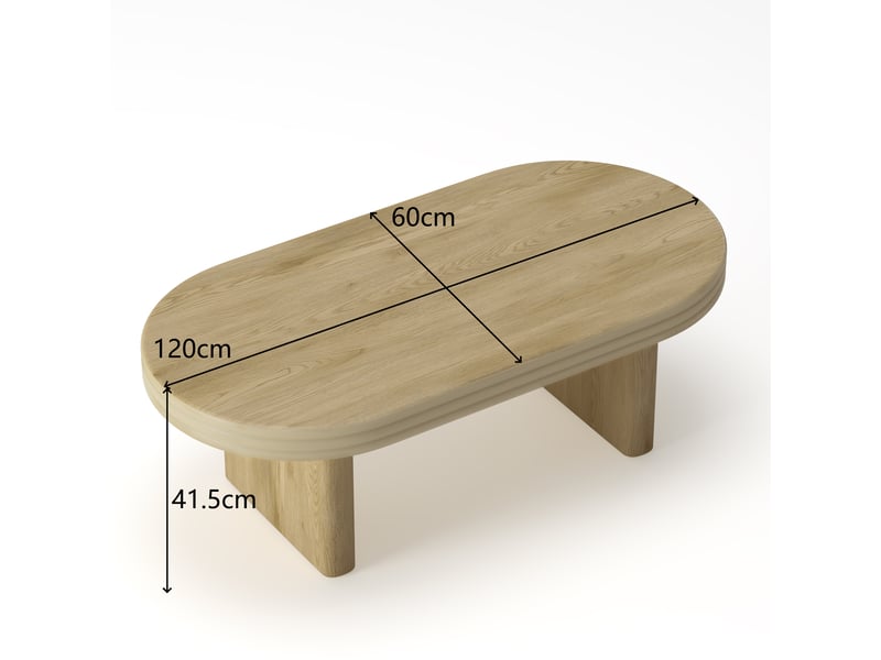  Table basse ovale avec plateau flute, en mdf, salon, 120 × 60 × 45 cm, finition bois naturel - uvrion  - Conforama E