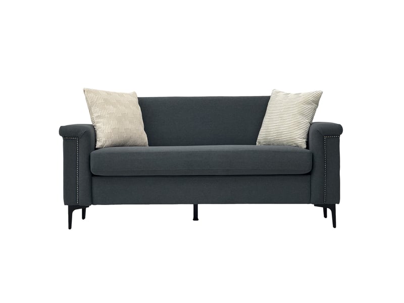 Canapé droit fixe 2 places gris foncé en tissu, ressorts ensachés et style scandinave pour le salon - Conforama A