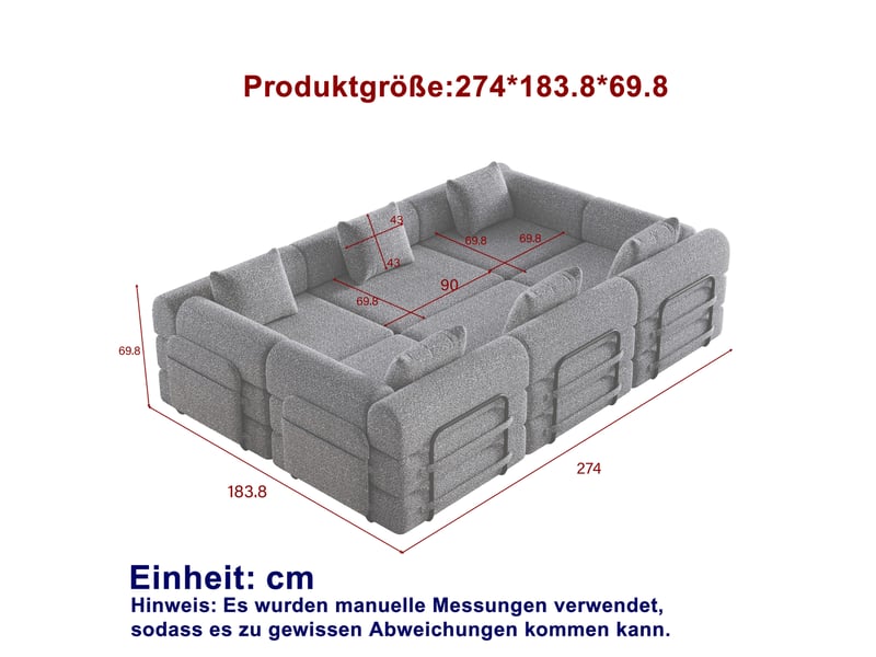 Canapé-lit tcqpz modulable 6 places 274 x 183,8 x 69,8 cm rangement accoudoir chenille kaki - Conforama C