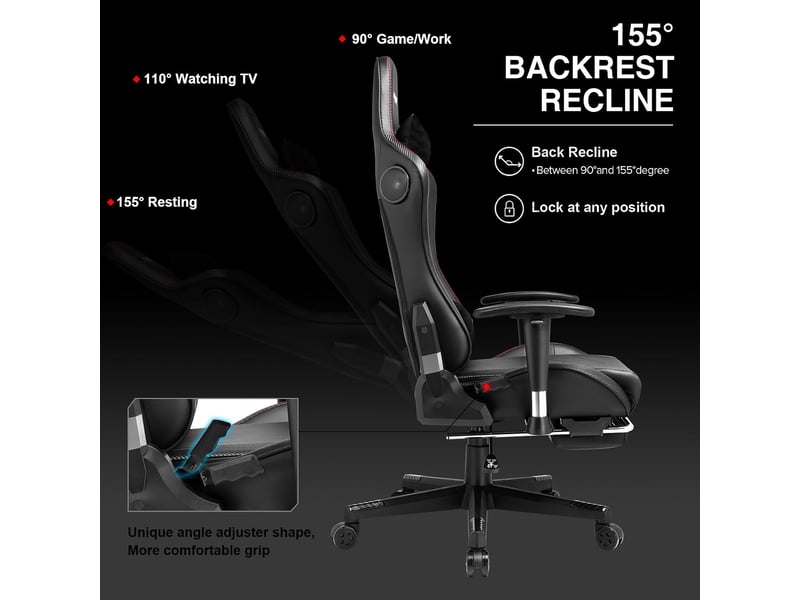 Gtplayer chaise de jeu ergonomique avec bluetooth et repose-pieds 200 kg - noir GT890MF-BLK - Conforama D