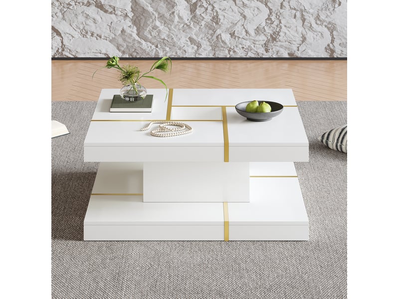  Table basse 80x80x38 cm en panneau de particules à deux niveaux blanche chicfurn  - Conforama B