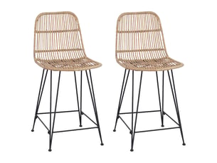 Lot de 2 tabouret de bar, chaise de bar naturel 44x54x96 cm rattan et acier