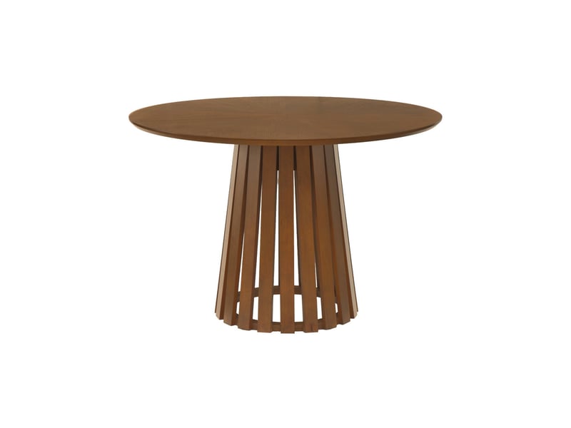  Table à manger ronde bois d'hévéa placage chêne 4 places noyer - angèle  - Conforama A