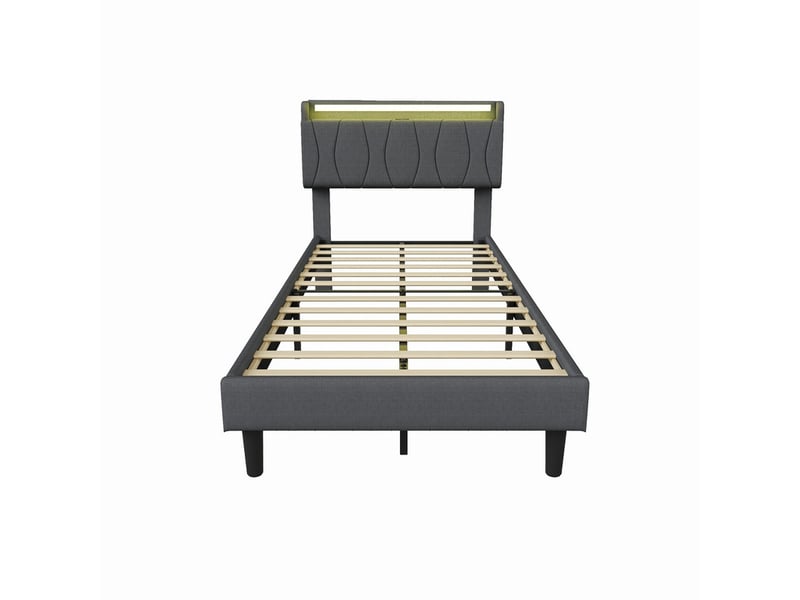  Lit 90x200 avec sommier ezssw coloris gris  - Conforama D