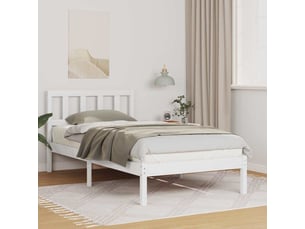 Lit adulte, lit simple, cadre de lit avec tête de lit blanc 90x200cm pin massif cf2232