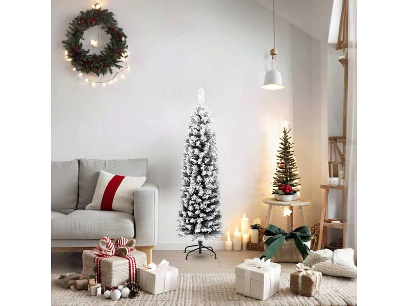  Sapin de noël artificiel, arbre de noël mince flocon de neige vert 150 cm pvc  - Conforama A
