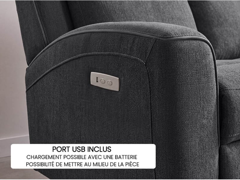 Canapé droit relax électrique 3 places BESTA coloris gris - Conforama G