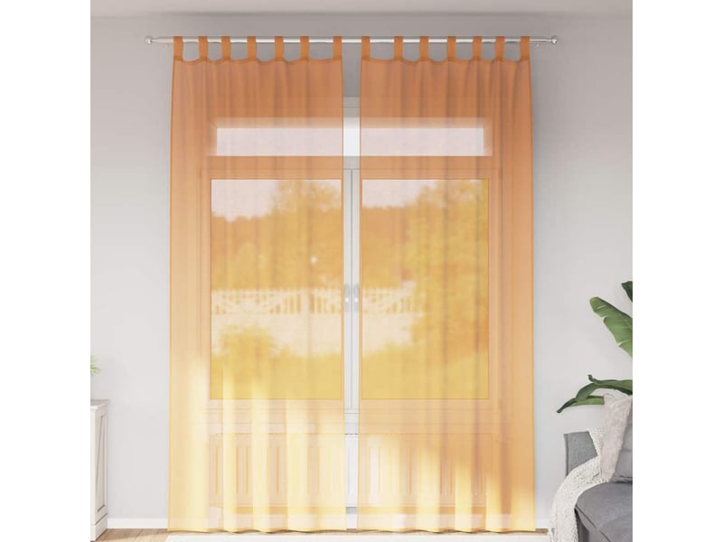  Lot de 2 rideaux en voile, voilages avec boucles orange 140x260 cm cf44311  - Conforama B