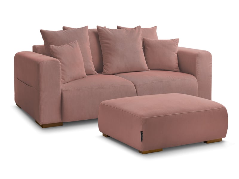  Bobochic canapé droit fixe 2 places sidonie velours côtelé avec pouf rose SIDONIE - Conforama A