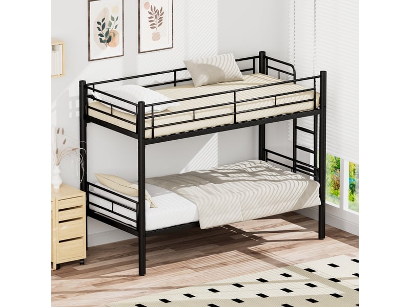  Lit superposé enfant 90x200 cm métal noir séparable avec sommier à lattes et échelle anti-dérapante  - Conforama B