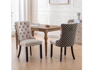 Lot de 2 chaises de salle à manger en velours beige et noir, pieds en bois