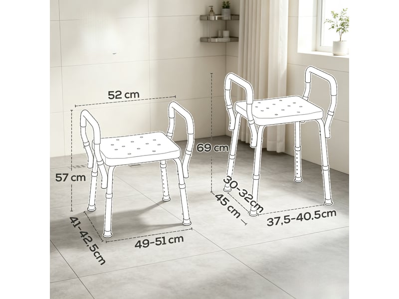 Chaise de douche inclinable réglable en hauteur, pieds antidérapants pour seniors - Conforama C
