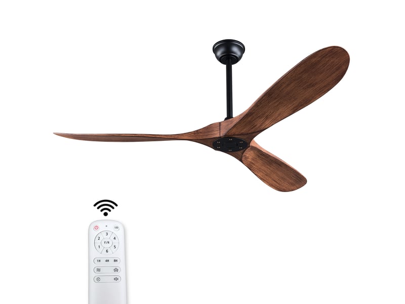 Ventilateur de plafond 132 cm sans lumière noir et noyer foncé avec télécommande - Conforama A