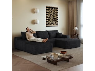 Canapé d’angle modulable 270 x 175 x 83 cm 3 places avec pouf, méridienne en l, assise profonde, sans montage, noir