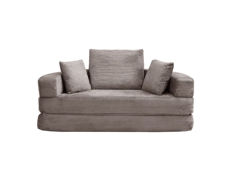 Canapé convertible 2 places, canapé-lit multifonctionnel avec coussins, velours côtelé, 173x176x40 cm, gris-brun - Conforama A