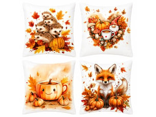 Lot de 4 housses de coussin 45x45cm, motif automnal – déco intérieure pour canapé et chambre (sans oreiller)-style 1