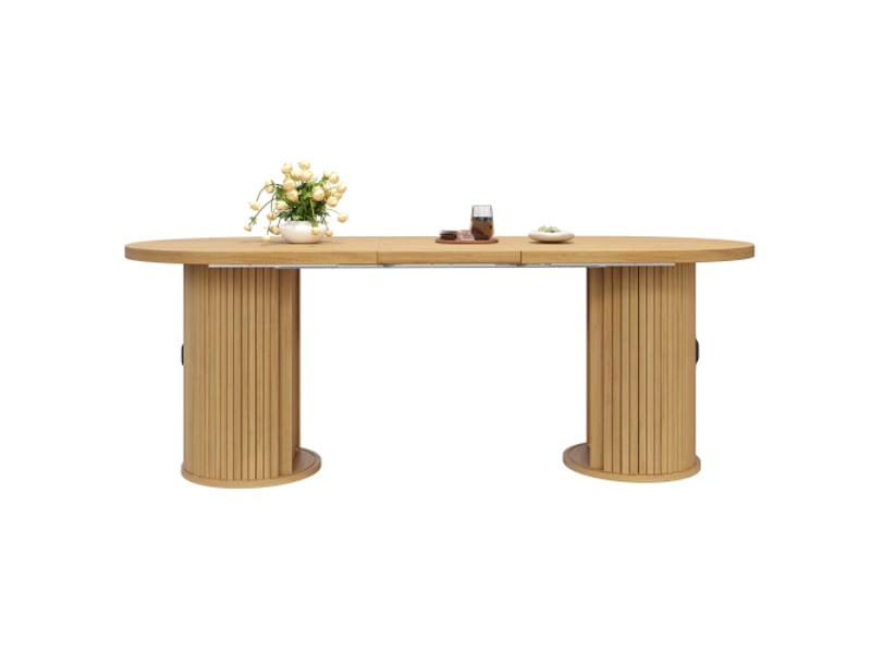  Table à manger extensible 150-190 cm – gain de place, rangement caché, poignées en métal, brun naturel  - Conforama A