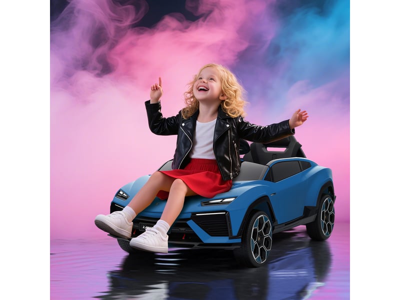  Voiture électrique lamborghini sous licence pour enfants de 3 ans et plus, batterie 12 v, télécommande 2,4 ghz, double moteur, bleue  - Conforama C